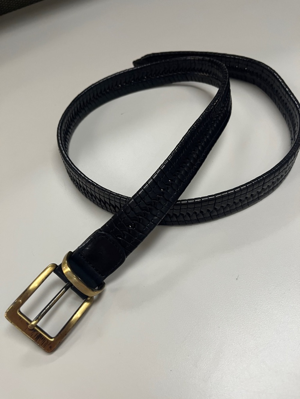 Tommy Bahama Black Braided Leather Belt with Gold Tone Buckle 36”